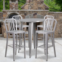 Flash Furniture CH-51090BH-4-30VRT-SIL-GG 30" Round Metal Bar Table Set in Silver